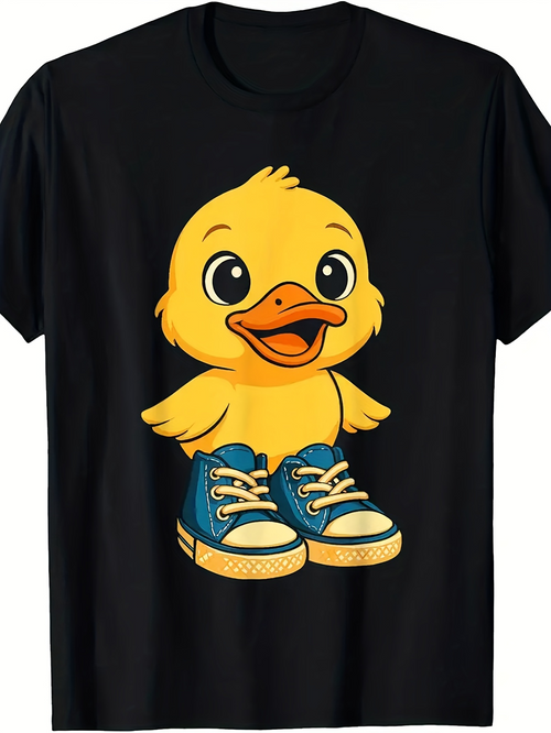 Men's Graphic T-Shirt Playful Cartoon Style Yellow Duck With Blue Sneakers