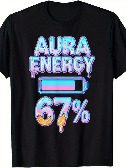 Men's Graphic T-Shirt Aura Energy Colorful Glowing Battery And Melting Numbers Graphic