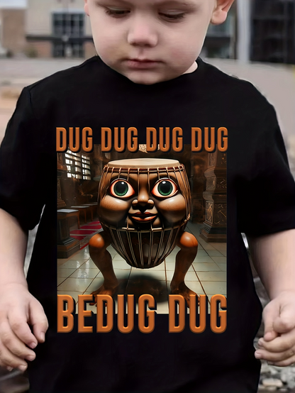 Men's Graphic T-Shirt Dug Dug Bedug Dug Quirky Cartoon Creature With Big Eyes In Dimly Lit Urban Room