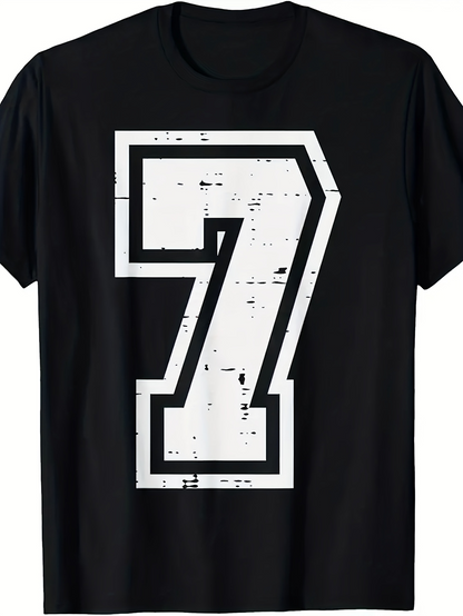 Men's Graphic T-Shirt Distressed Bold White Number Seven Print