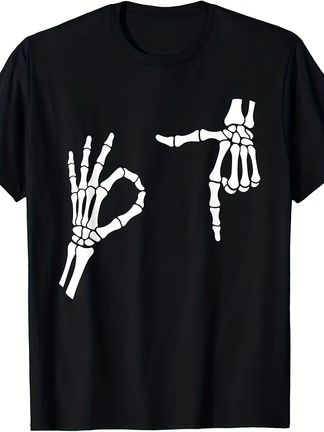 Men's Graphic T-Shirt Skeleton Hands Making Gesture Sign On Black Cotton T Shirt
