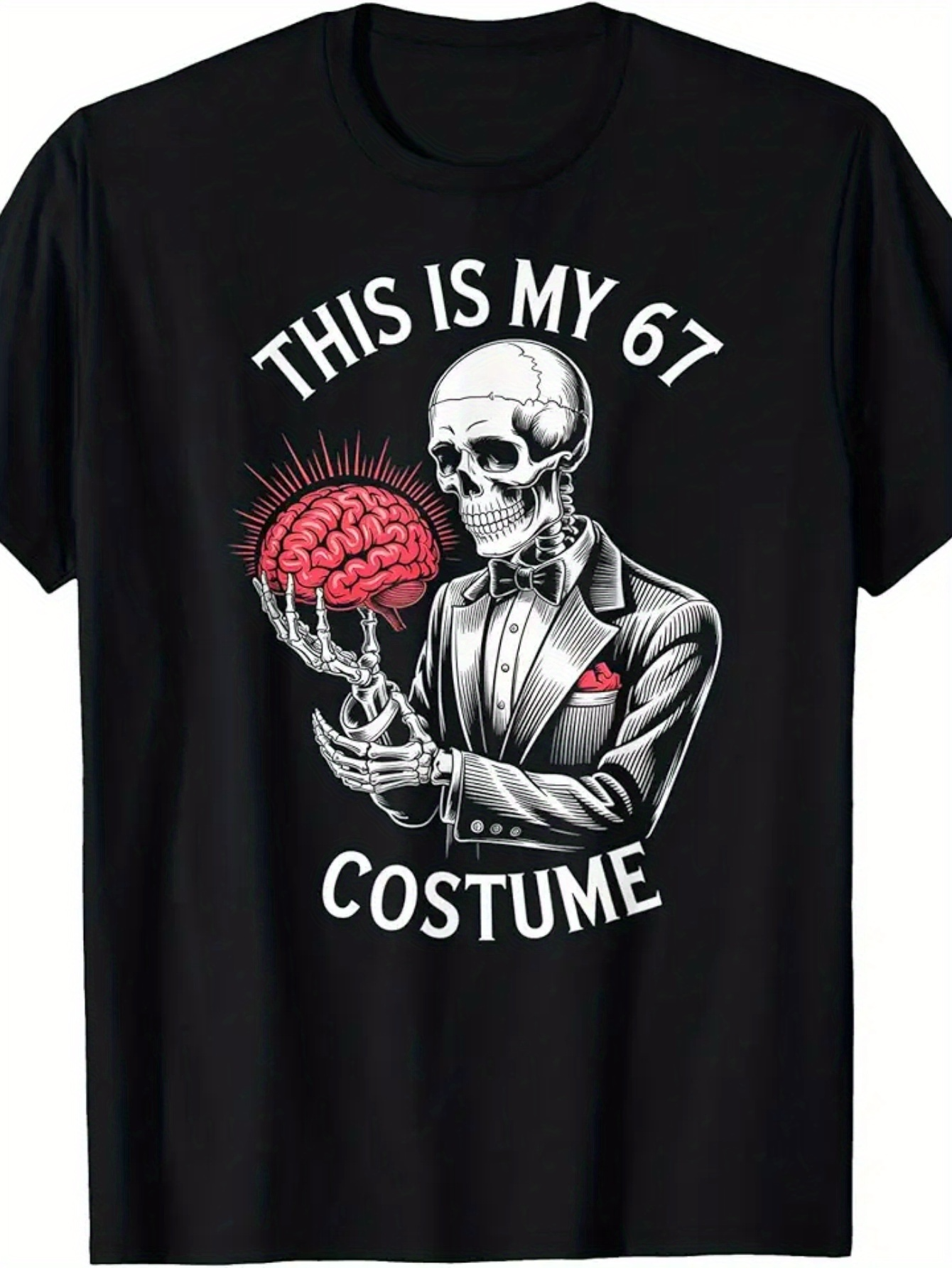 Men's Graphic T-Shirt This Is My 67 Costume Skeleton In Suit Holding Red Brain