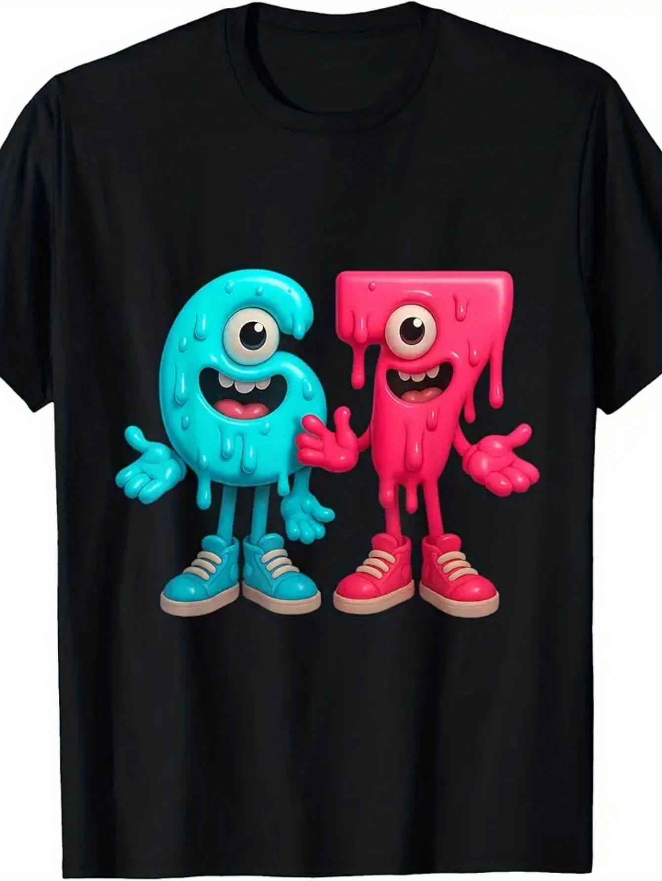Men's Graphic T-Shirt Dripping Cartoon Friends With Playful Faces Colorful Letters