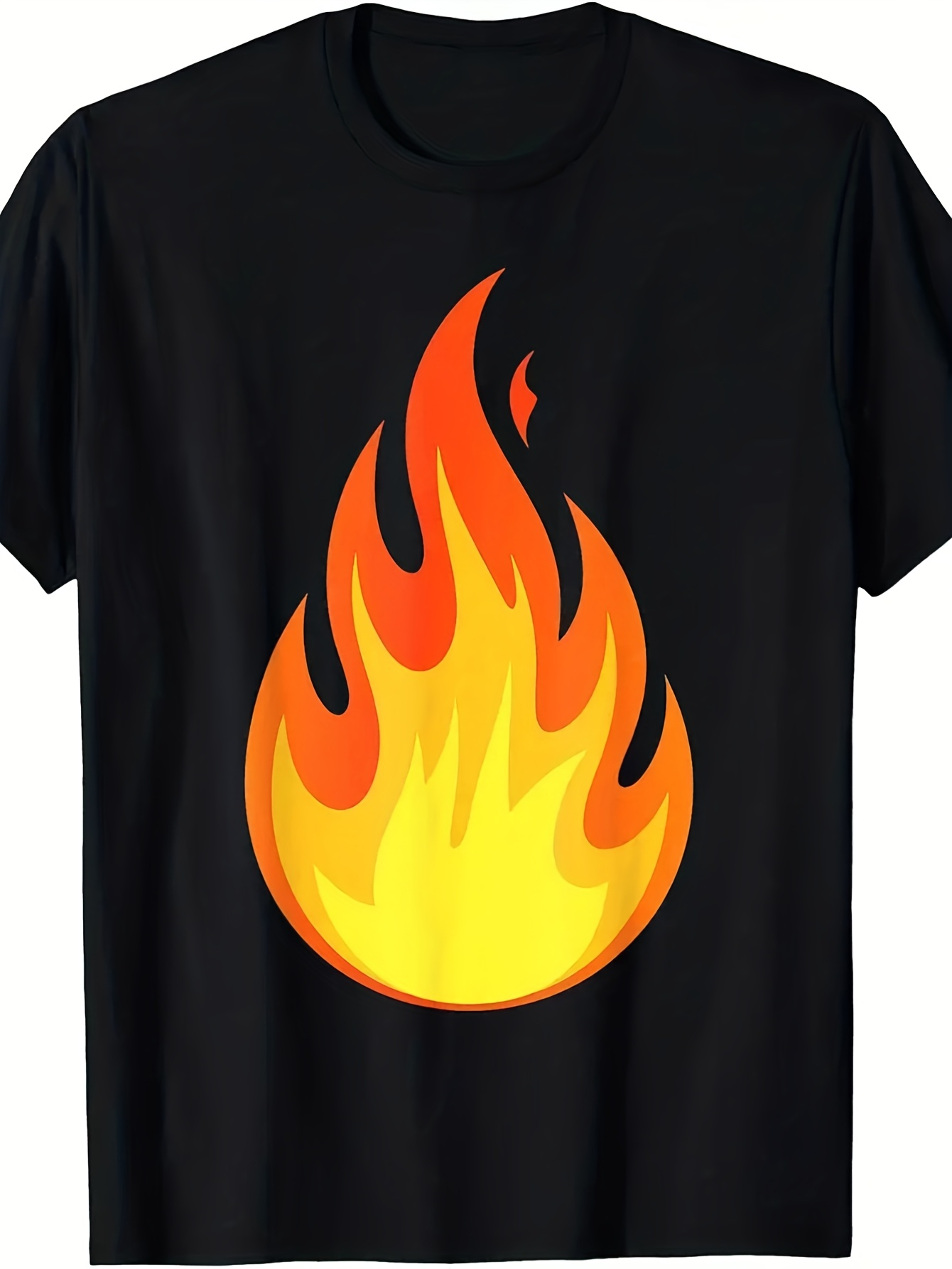 Men's Graphic T-Shirt Vivid Orange And Yellow Flame Against Deep Black Backdrop Fire