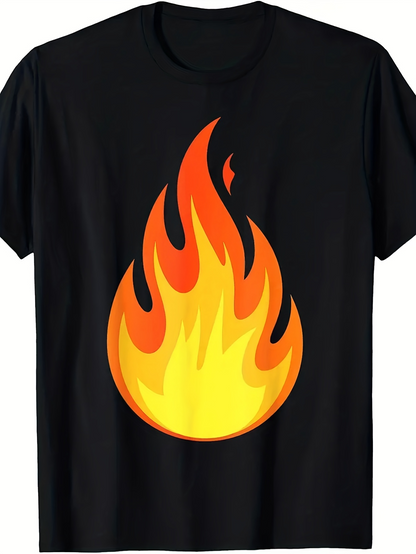 Men's Graphic T-Shirt Vivid Orange And Yellow Flame Against Deep Black Backdrop Fire