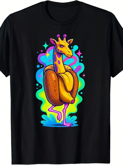 Men's Graphic T-Shirt Colorful Abstract Surreal Fantasy Hot Dog Giraffe Illustration
