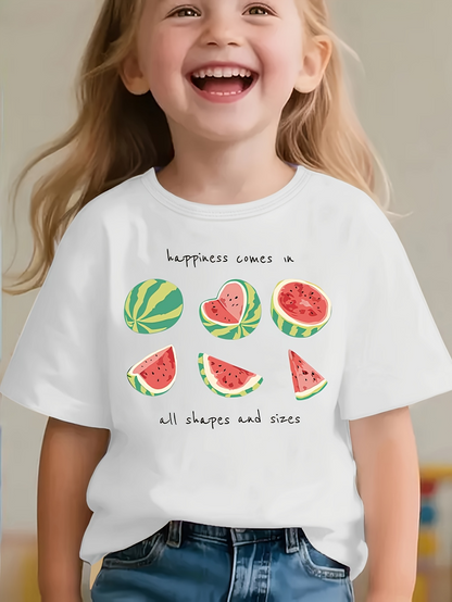 Men's Graphic T-Shirt Happiness Comes In All Shapes And Sizes Surrounded By Watermelon Slices And Fruit