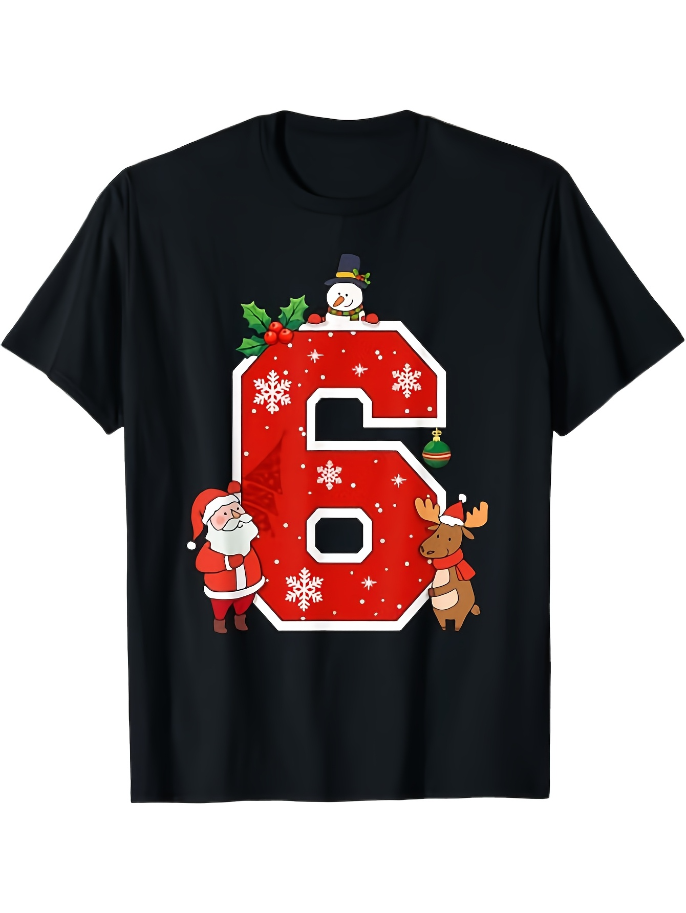 Men's Graphic T-Shirt Playful Christmas Snowflakes With Cheerful Santa And Friendly Reindeer Number