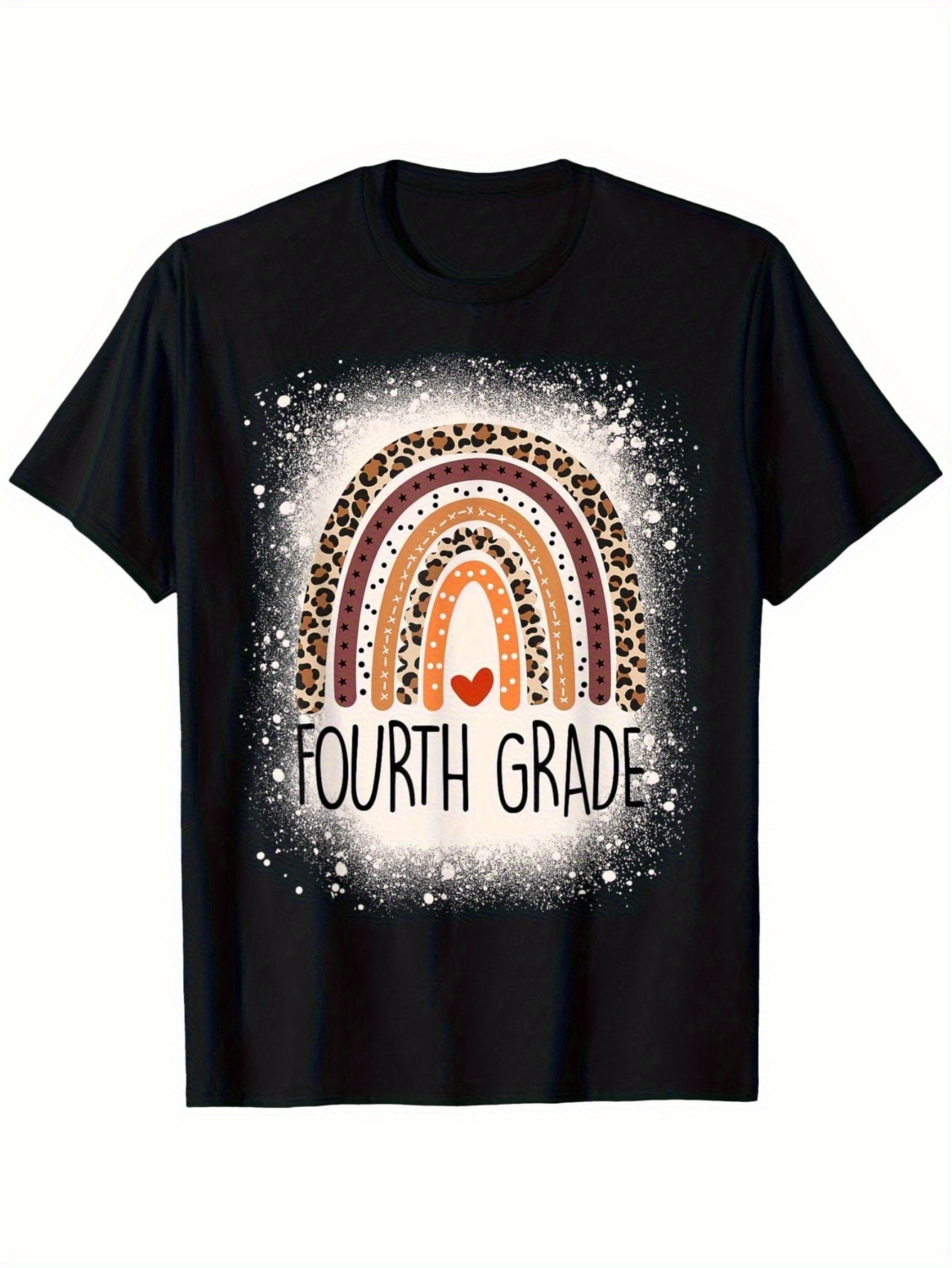 Men's Graphic T-Shirt Fourth Grade Hand Painted Boho Glitter Rainbow With Abstract Dots Heart