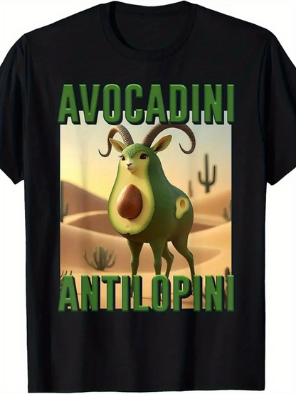 Men's Graphic T-Shirt Avocadini Antilopini Surreal Avocado Creature Roaming Desert Undulating Sands