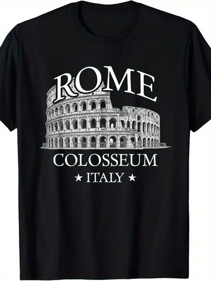 Men's Graphic T-Shirt Rome Colosseum Famous Historic Landmark Illustration