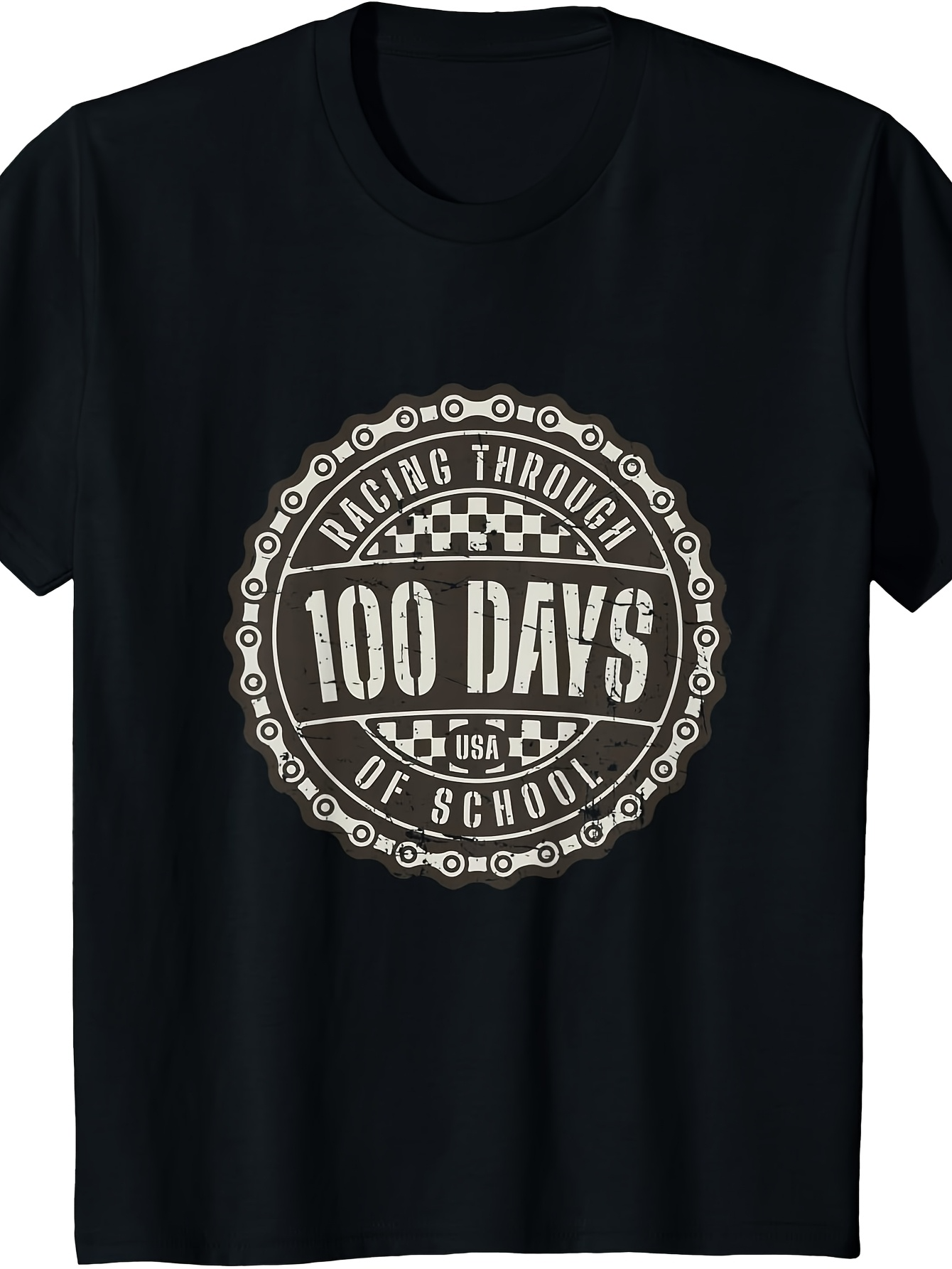 Men's Graphic T-Shirt Racing Through School Motif With Vintage Circle Graphic Centerpiece