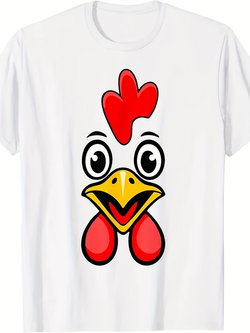 Men's Graphic T-Shirt Cartoon Style With Colorful Happy Expression Chicken Face