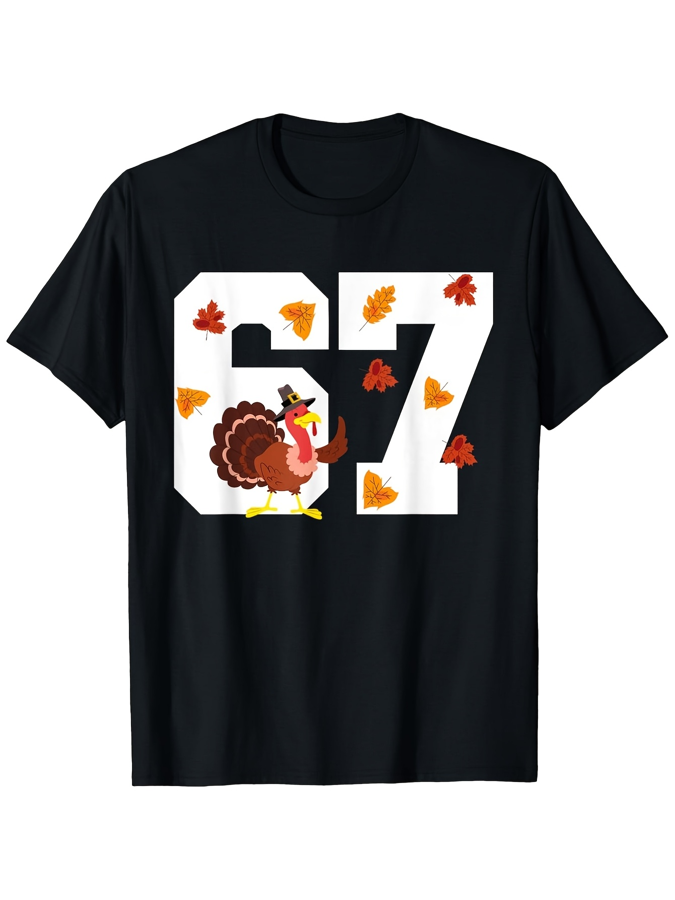 Men's Graphic T-Shirt Playful Turkey Among Autumn Leaves With Large Bold Numbers