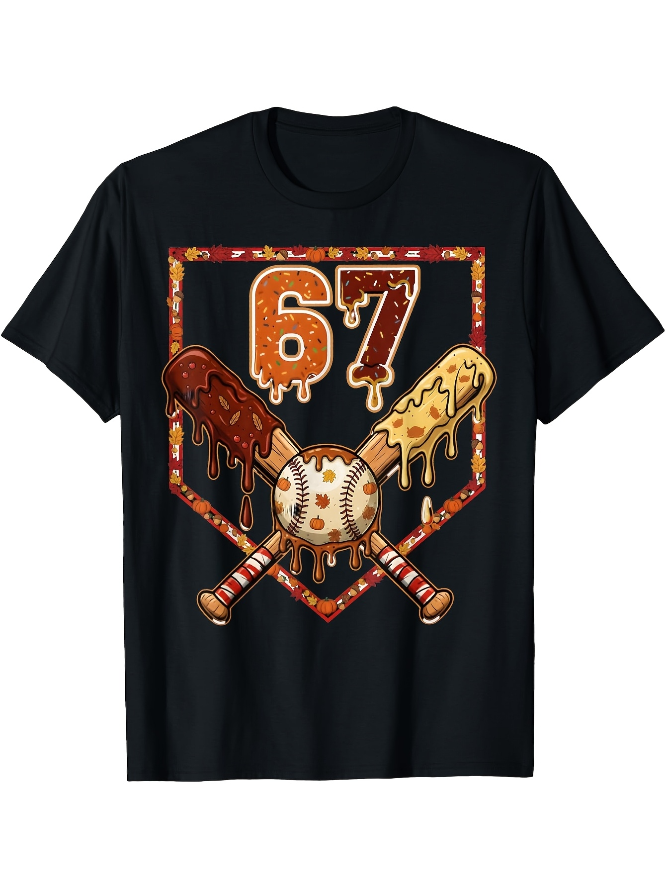 Men's Graphic T-Shirt Melted Caramel Number With Two Dripping Bats And Colorful Baseball