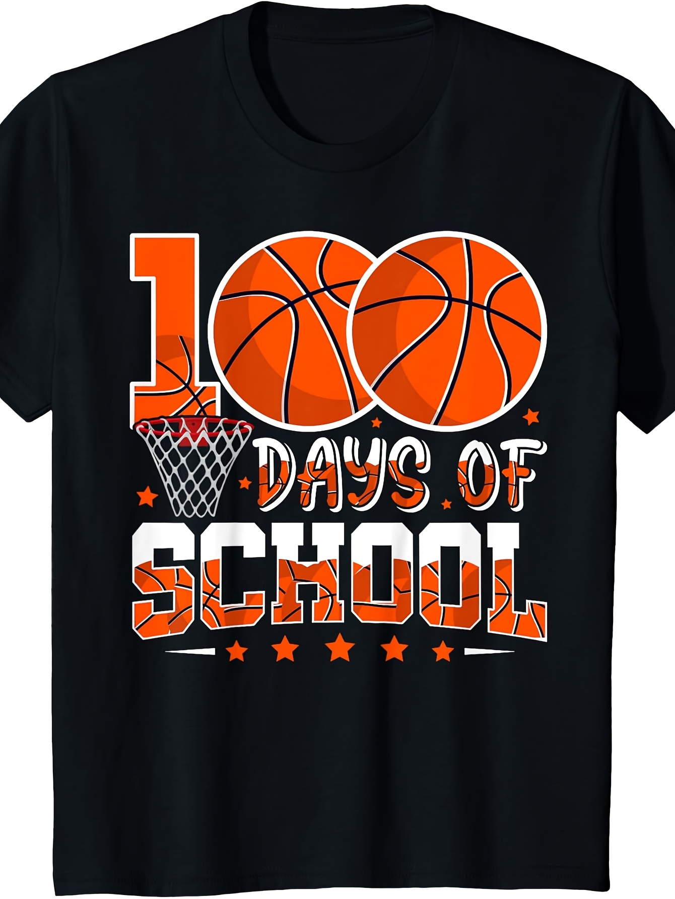 Men's Graphic T-Shirt Basketballs Shooting Into Net With Orange Star School Theme