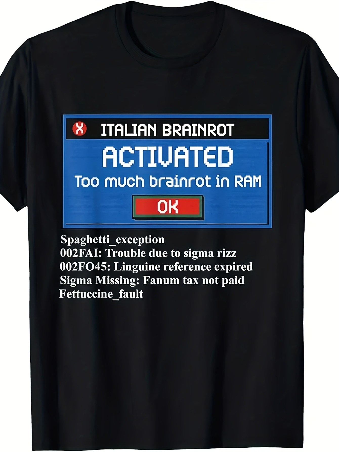 Men's Graphic T-Shirt Italian Brainrot Activated With Error Messages On Black T Shirt