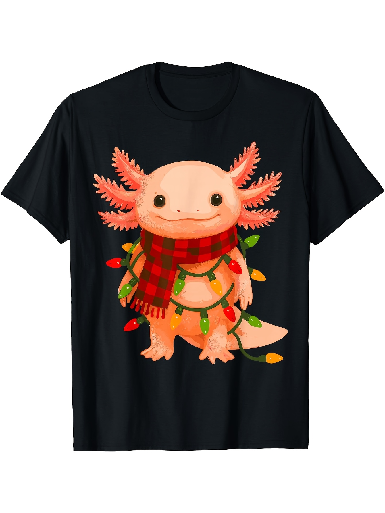 Men's Graphic T-Shirt Festive Lights And Winter Scarf Wrapped Smiling Axolotl