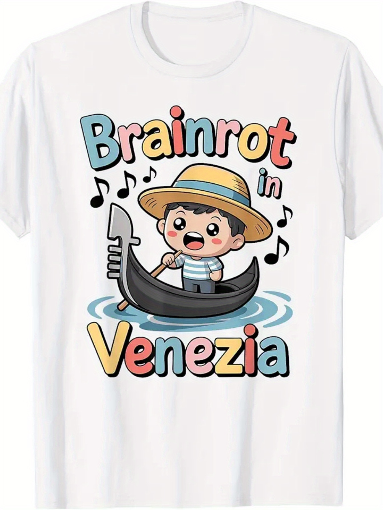 Men's Graphic T-Shirt Brainrot In Venezia Smiling Child Rowing Gondola On Blue Water