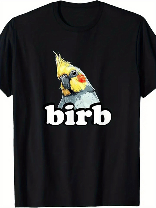 Men's Graphic T-Shirt Birb With Colorful Cockatiel Illustration Over Playful Text Bird