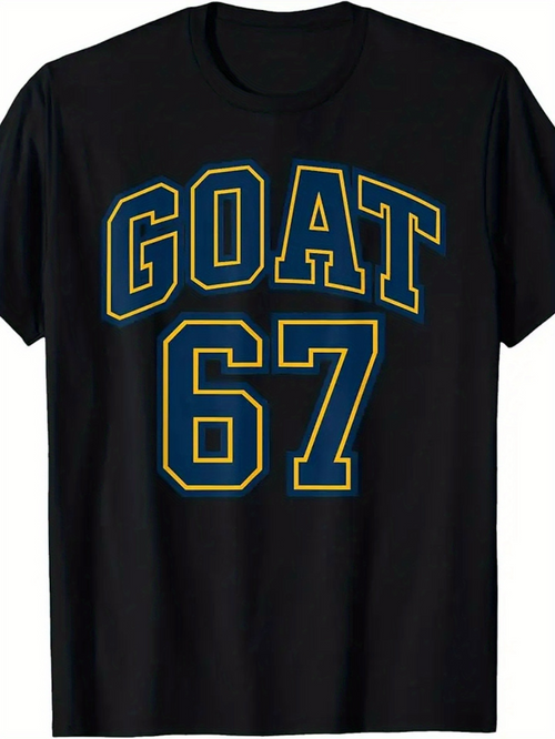 Men's Graphic T-Shirt GOAT 67 Bold Block Letters With Contrasting Outline On Classic Jersey Shirt