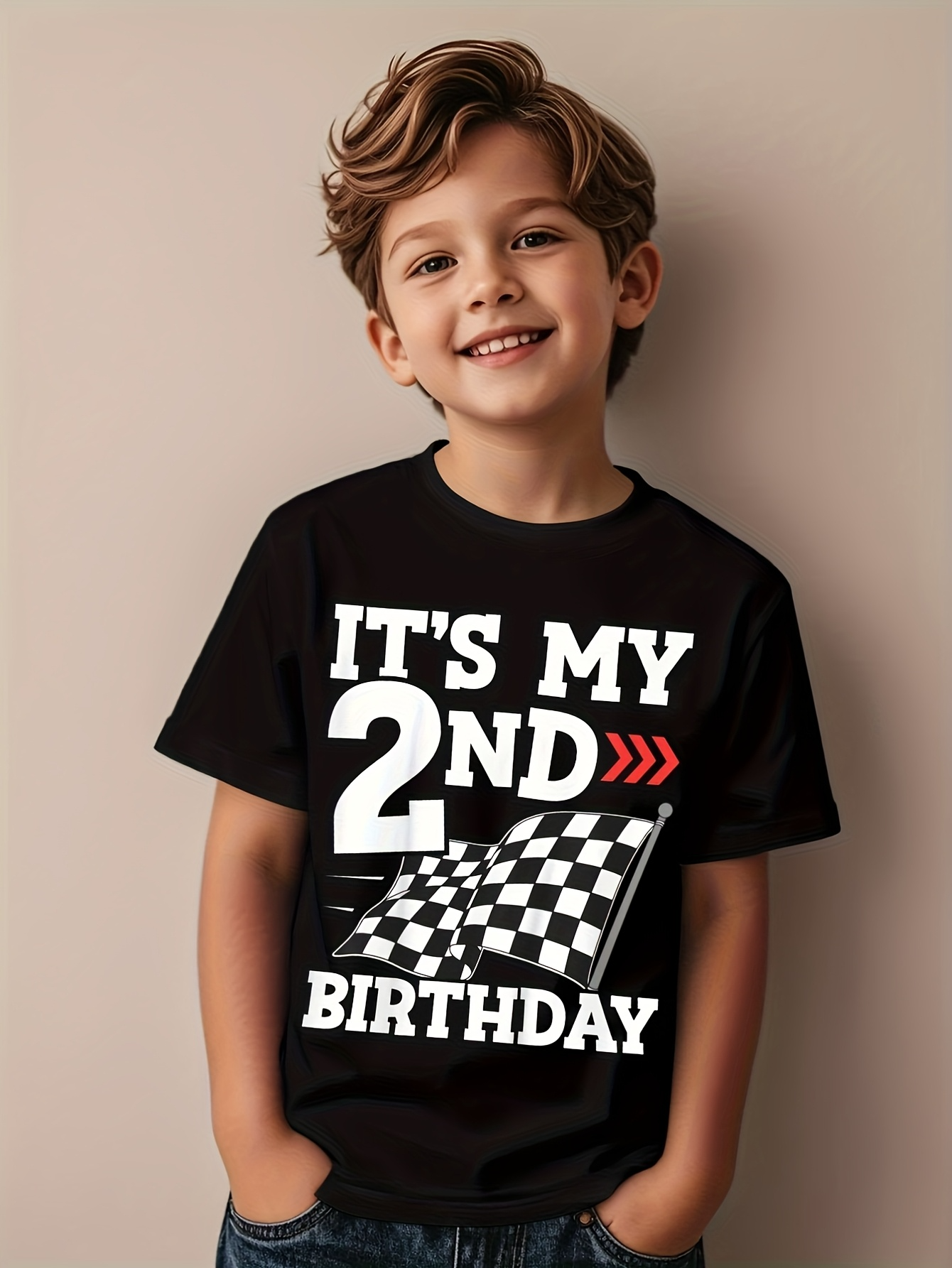 Men's Graphic T-Shirt Its My 2nd Birthday With Racing Checkered Flag Design
