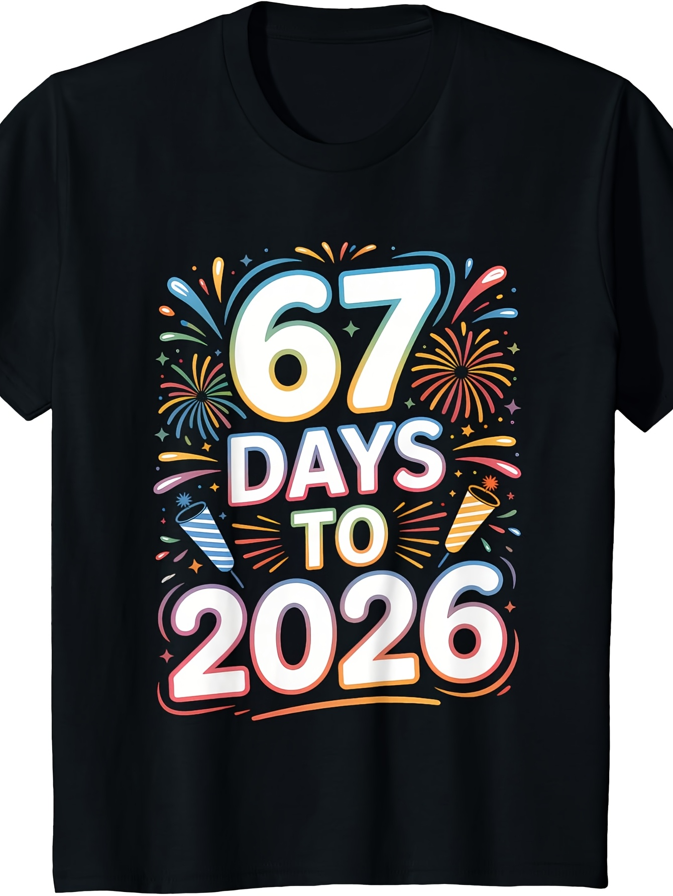 Men's Graphic T-Shirt Countdown With Colorful Fireworks Bursting Under A Night Sky Number