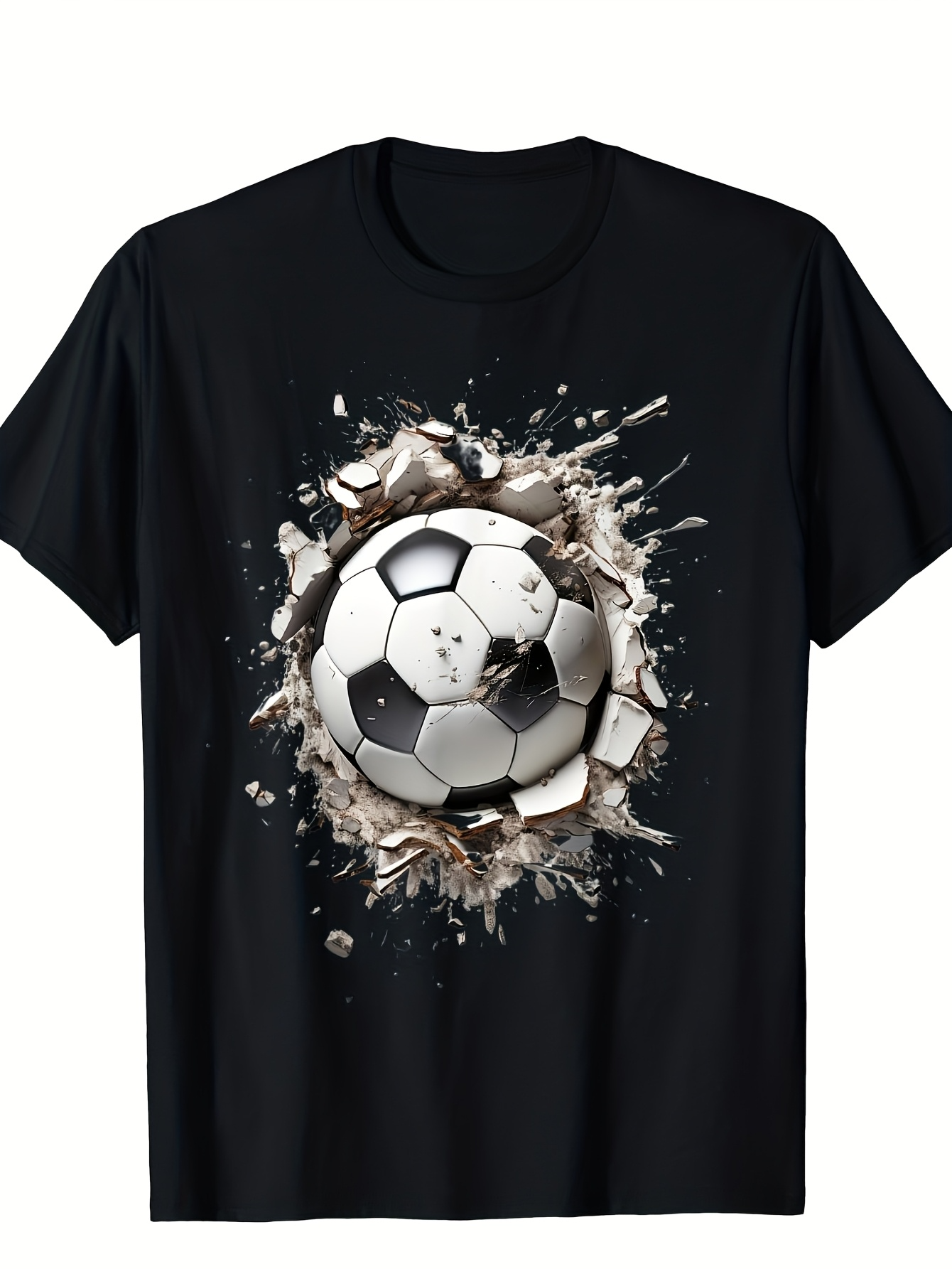 Men's Graphic T-Shirt Exploding Wall Debris With Dynamic Motion Soccer Ball