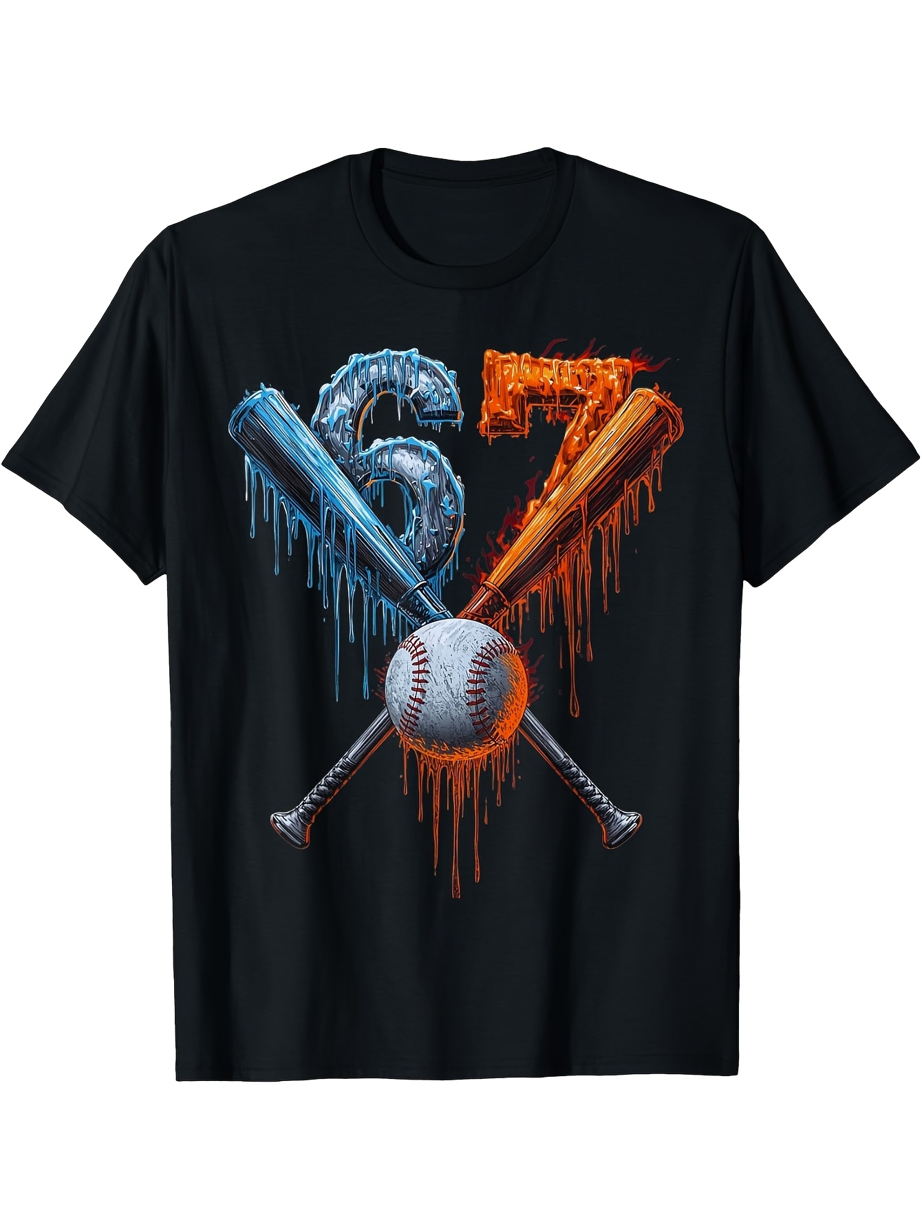 Men's Graphic T-Shirt Ice And Fire Theme With Baseball Bats And Ball