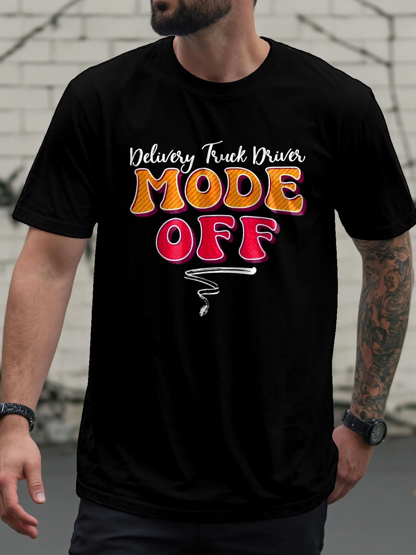 Men's Graphic T-Shirt Delivery Truck Driver Mode Off Handwritten Brushstroke Effects T Shirt