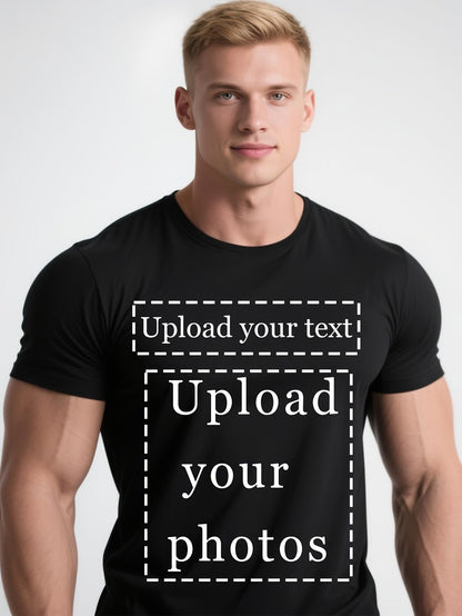 Men's Graphic T-Shirt Upload Your Text Custom Message With Photo Area T Shirt