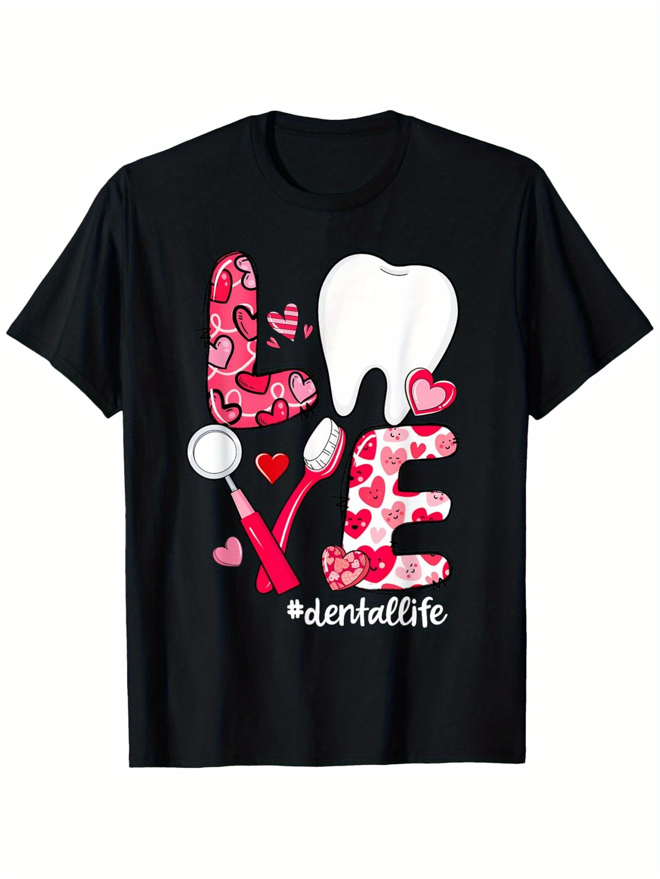 Men's Graphic T-Shirt Dental Life Love With Hearts Tooth And Dental Tools