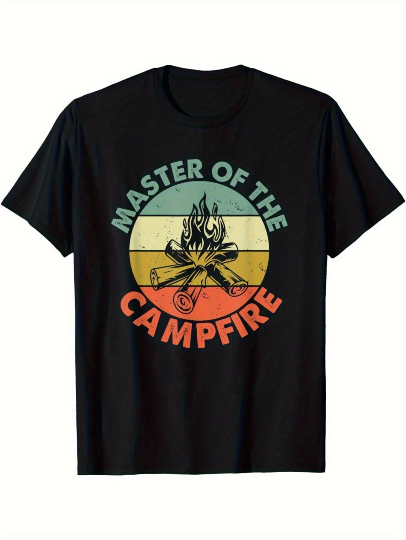 Men's Graphic T-Shirt Master Of The Campfire Colorful Retro Lines With Burning Campfire And Wooden Logs