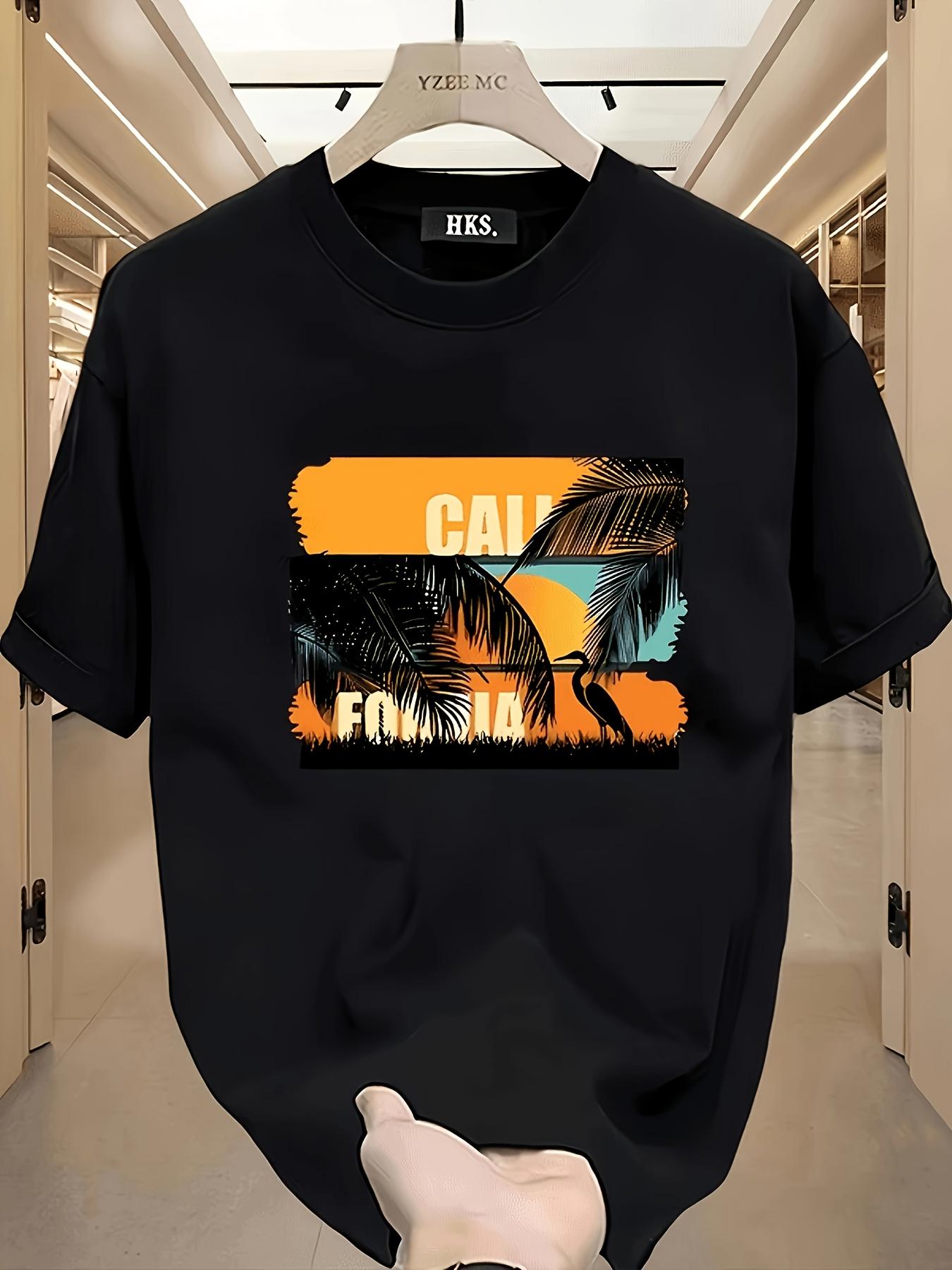 Men's Graphic T-Shirt California Sunset Palms With Silhouetted Leaves And Summer Skyline