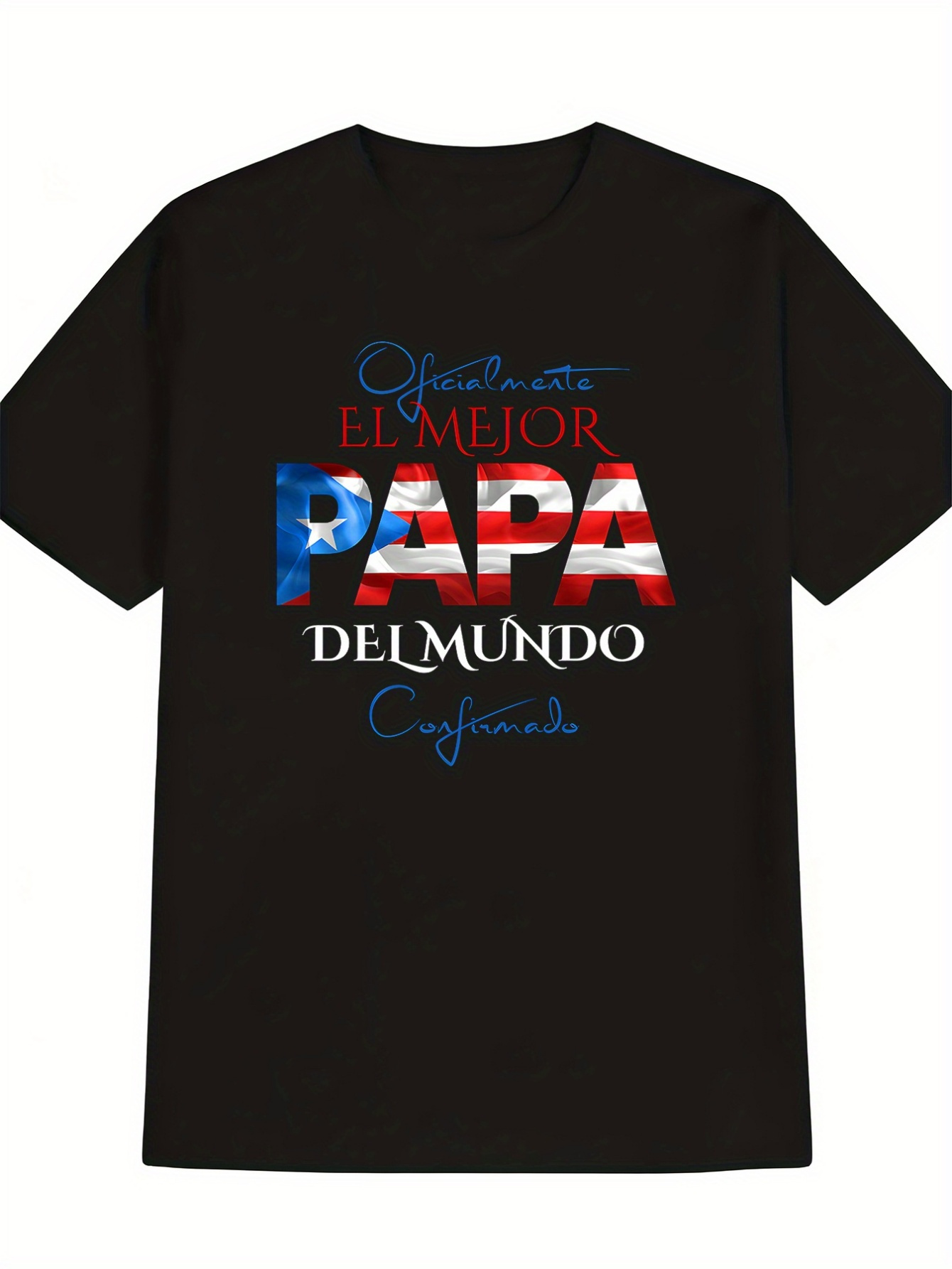 Men's Graphic T-Shirt Papa Lettering With Flag Colors On Simple Black Shirt