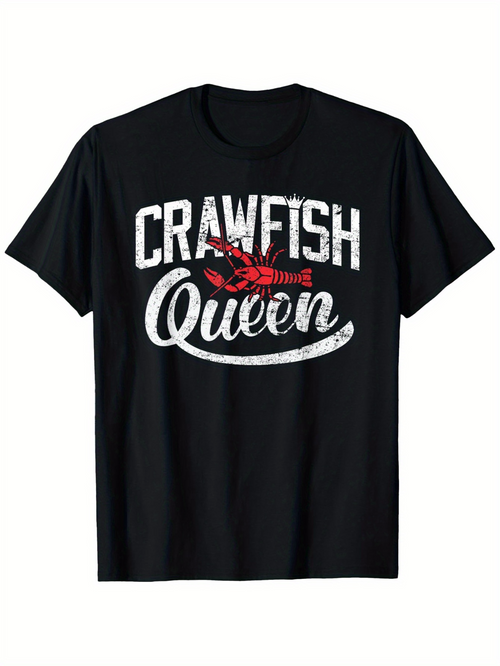 Men's Graphic T-Shirt Crawfish Queen Distressed Text With Red Crawfish Illustration Shirt