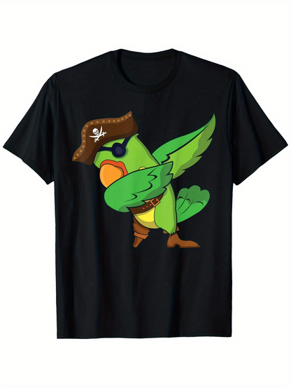 Men's Graphic T-Shirt Playful Pirate Parrot Dabbing With Green Feathers Pirate Hat