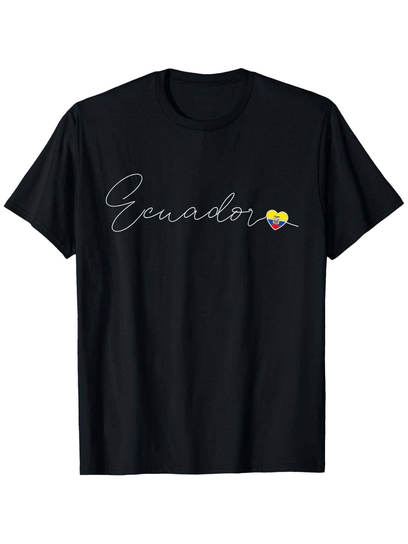 Men's Graphic T-Shirt Ecuador Cursive Lettering With Flag Colored Heart Accent