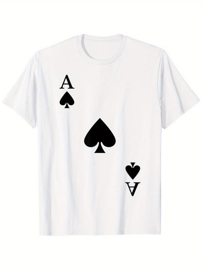 Men's Graphic T-Shirt Playing Card Motif With Bold Black Ace Spade Symbol Artwork