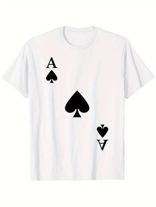 Men's Graphic T-Shirt Playing Card Motif With Bold Black Ace Spade Symbol Artwork