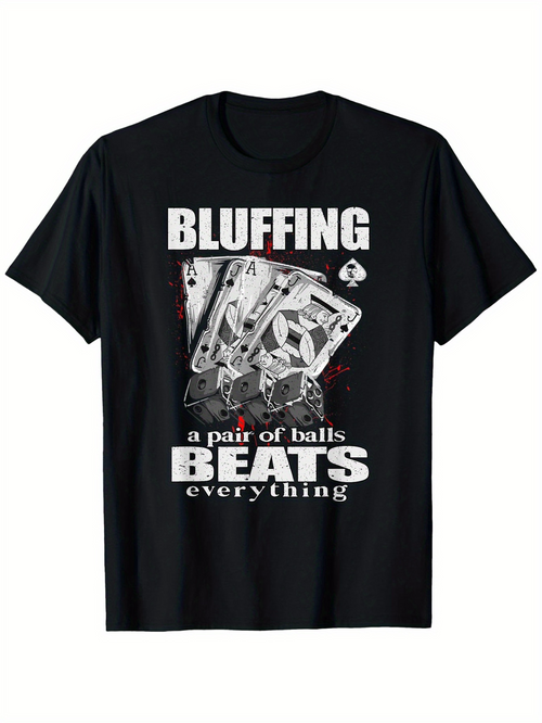 Men's Graphic T-Shirt Bluffing Poker Cards With Red Accents And Classic Black T Shirt