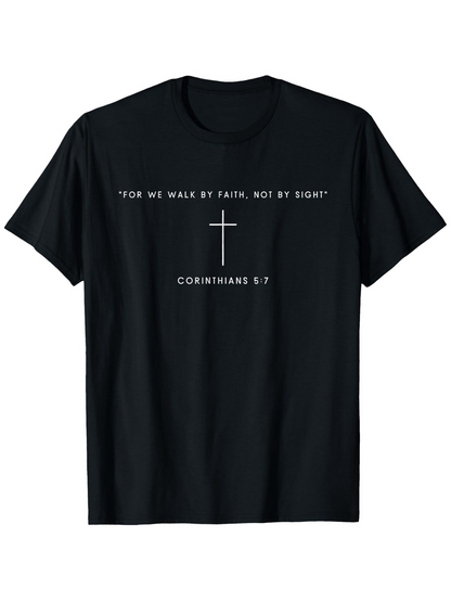 Men's Graphic T-Shirt For We Walk By Faith Not By Sight Minimalist Cross With Bible Verse Inspiration