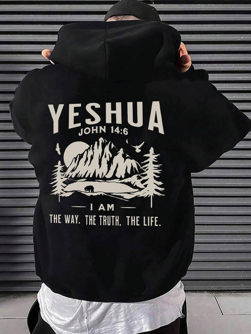 Men's Graphic Hoodie Yeshua John Nature Scene Surrounded By Trees And Glowing Sunrise Mountain