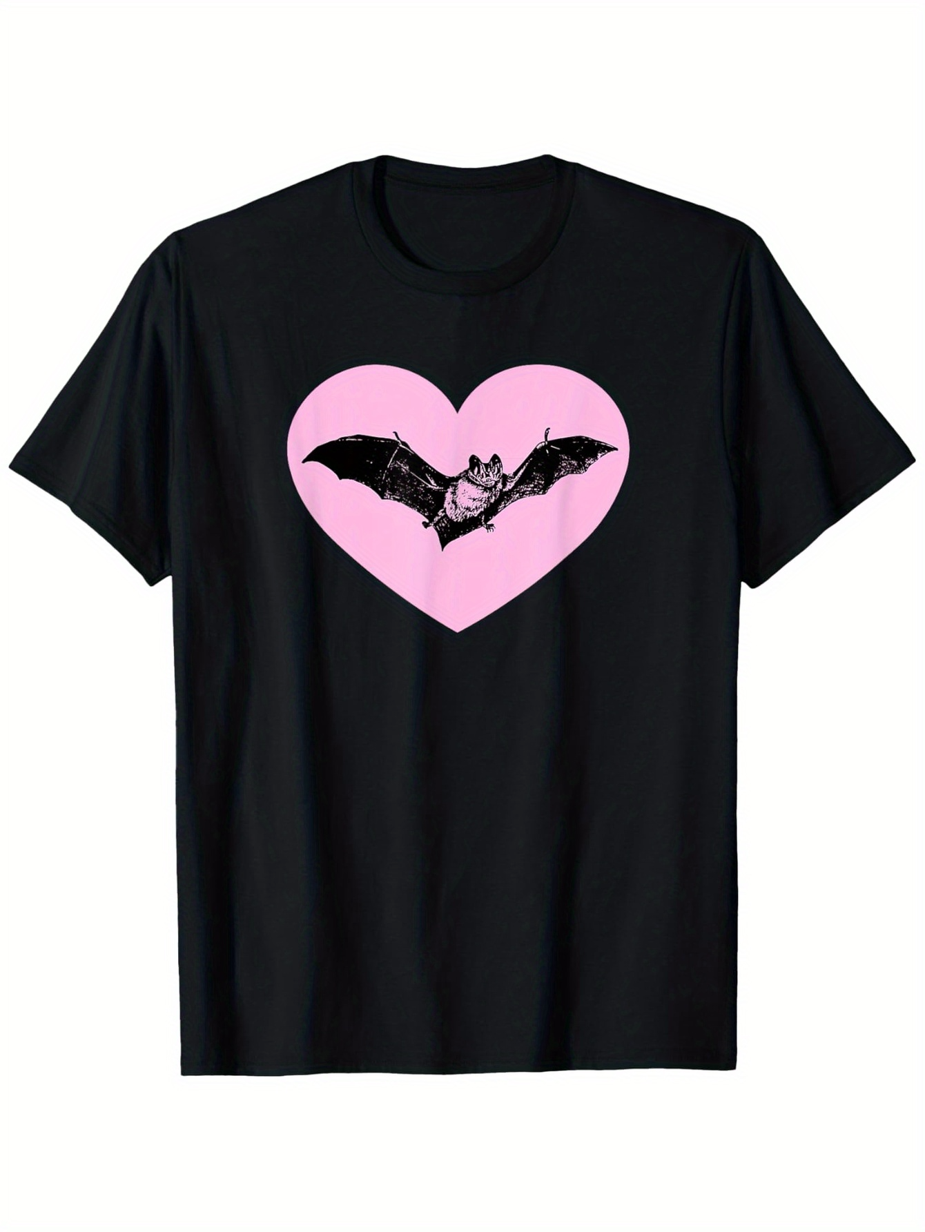 Men's Graphic T-Shirt Pink Heart With Flying Nocturnal Creature Bat