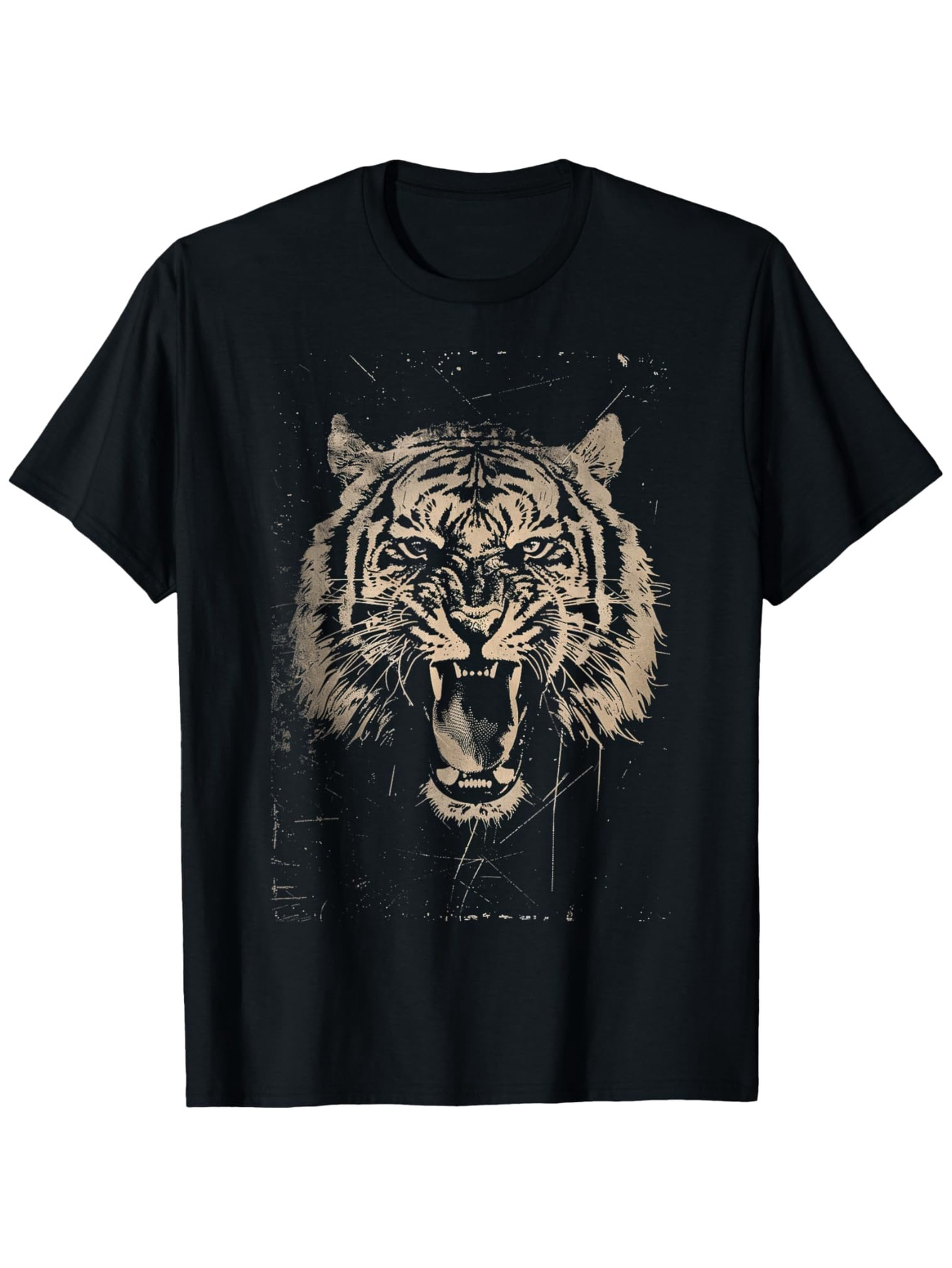 Men's Graphic T-Shirt Roaring Wild Beast With Fierce Eyes Among Scratched Wilderness Tiger
