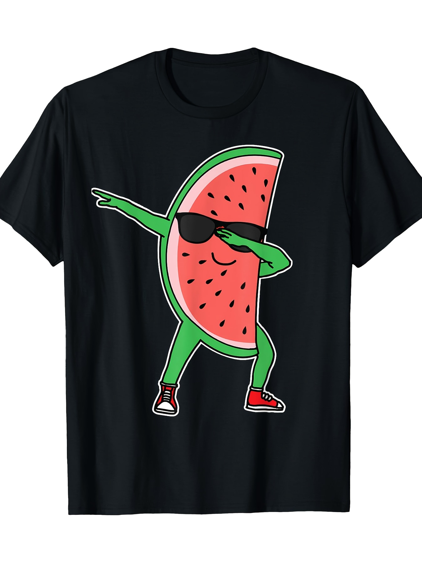 Men's Graphic T-Shirt Cool Watermelon Slice Dancing With Sunglasses On Black Shirt