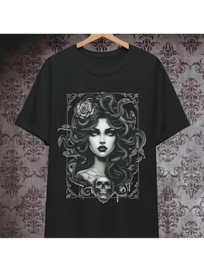Men's Graphic T-Shirt Intricate Rose Vines With Skulls Surrounding Portrait Woman