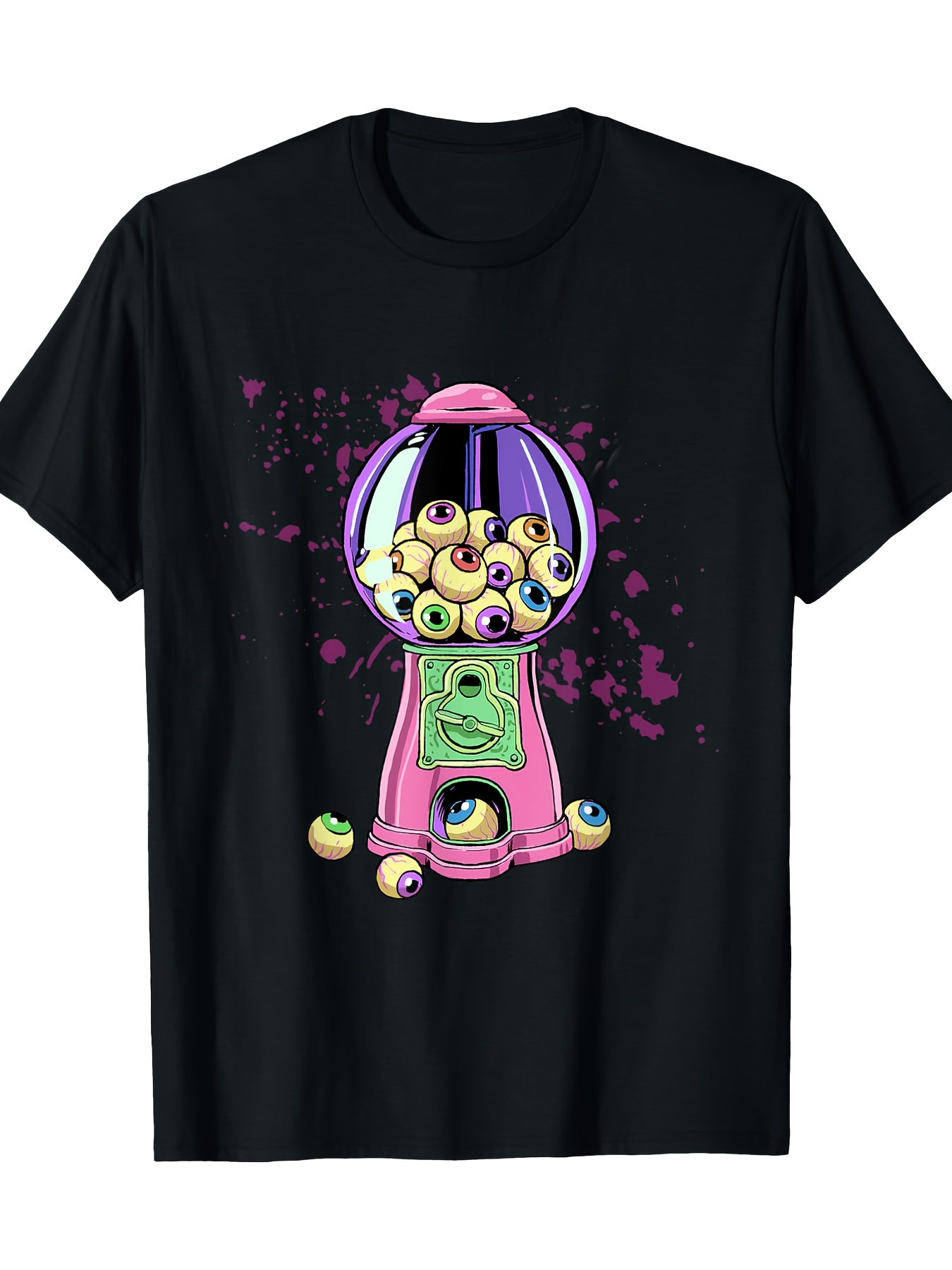 Men's Graphic T-Shirt Vibrant Candy Machine With Colorful Eyeballs Surrounded By Paint Splatter Gumball