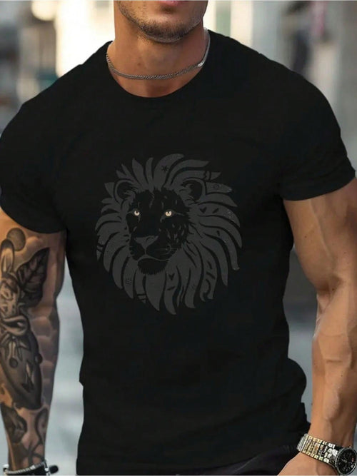 Men's Graphic T-Shirt Mysterious Shadow Illustration With Flowing Mane Regal Majestic Lion