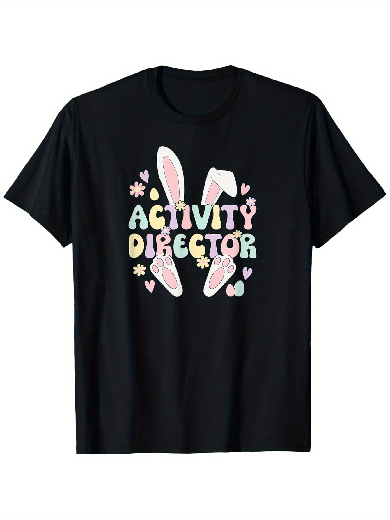 Men's Graphic T-Shirt Activity Director Pastel Flowers With Easter Bunny Ears And Hearts